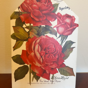 wood house shelf sitter with roses