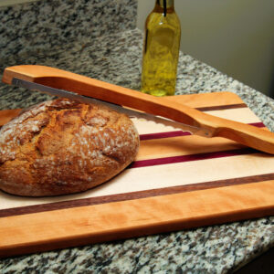 Handmade Cherry, Maple, Walnut & Purple Heart Bread Board w/Cherry Bow Knife