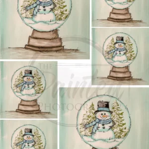 Snowman Globe – Ornament Size Rice Decoupage Paper