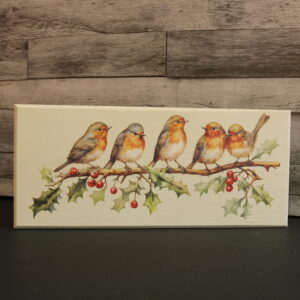 Handmade Shelf Sitter – Birds, Holly & Berries Design