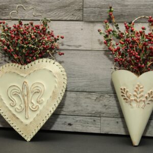 Cream and Gold Heart-Shaped Wall Pockets with Pip Berries