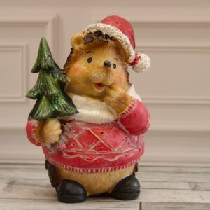 Christmas Hedgehog Holding Tree – Festive Home Décor Accent