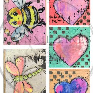 Mini Bright Cuties with Dragonfly, Bee and Hearts Rice Paper (Decoupage Paper)